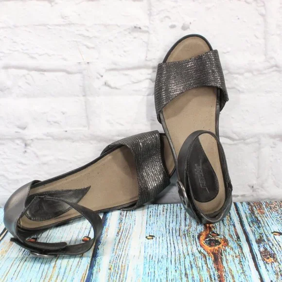 Earth Hera Gray Leather Adjustable Ankle Strap Sandals Size 7.5 B - Picture 8 of 9